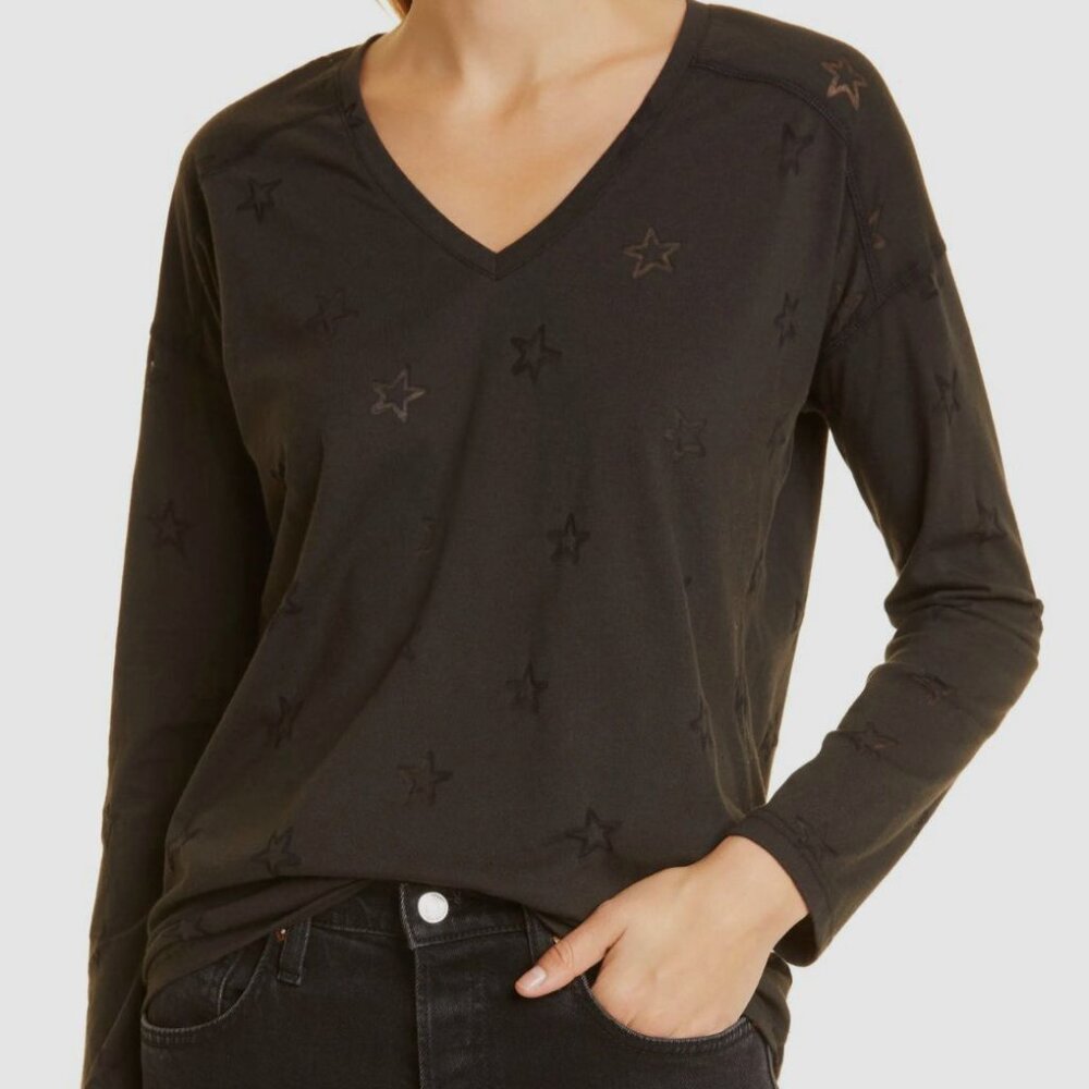 Rails Women's Black The Sami Burnout Star V-Neck Shirt Size S